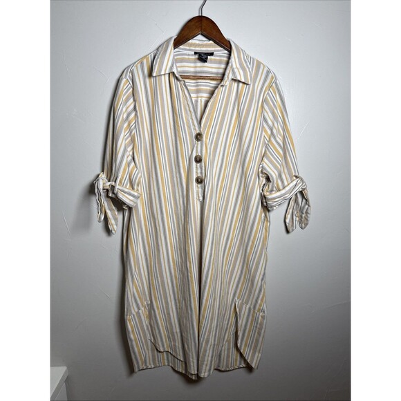 Robert Louis Linen Blend Shirt Dress Yellow Tan Stripes Women's Size 3X - Picture 1 of 11